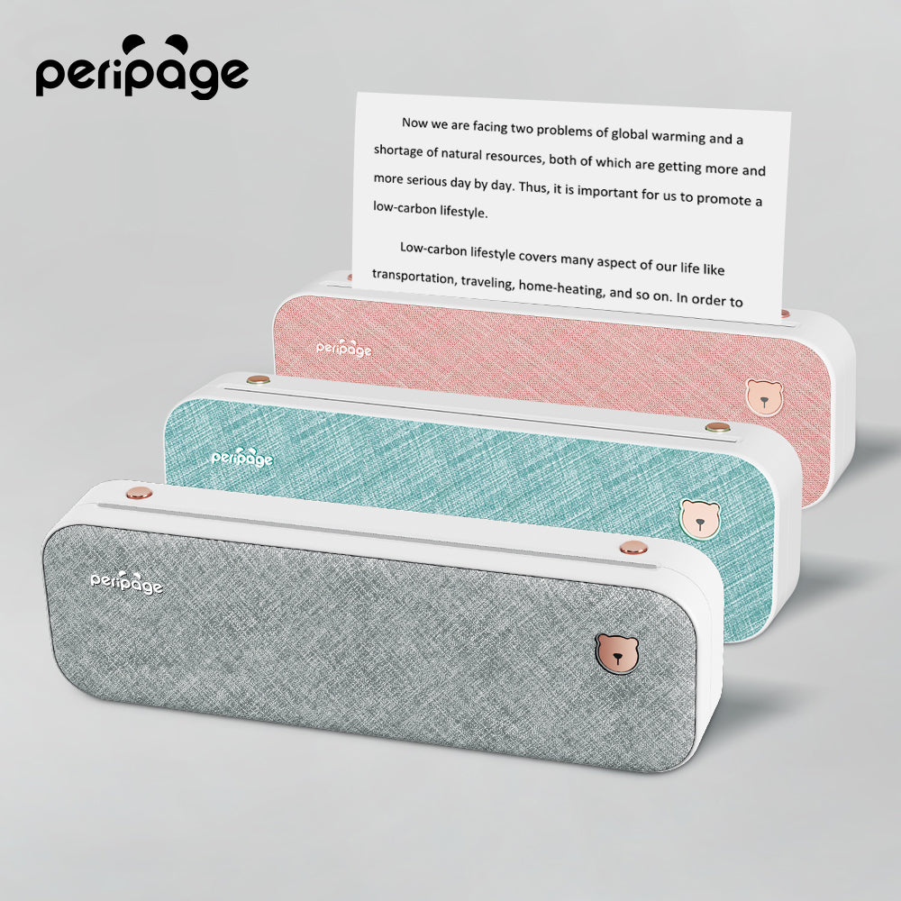 Original PeriPage A4 Paper Printer Direct Thermal Transfer Wirless Printer  Mobile 210mm Mini Mobile Photo Printer USB BT Connection with 1 Roll  Thermal Paper Support 2''/3''/4'' Paper Pink blue 